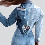 Long Sleeve Ripped Retro Cropped Denim Top Jacket Coat - Wear with style