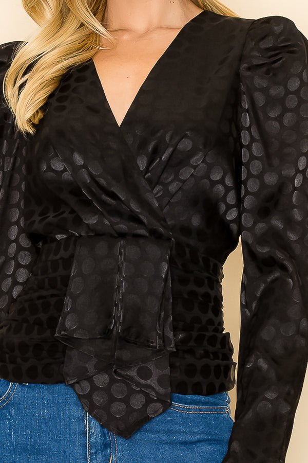 Long Sleeves V neck Top Polka Dot Print - Wear with style