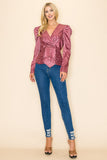 Long Sleeves V neck Top Polka Dot Print - Wear with style
