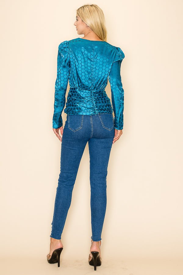 Long Sleeves V neck Top Polka Dot Print - Wear with style