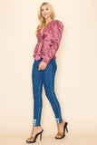 Long Sleeves V neck Top Polka Dot Print - Wear with style