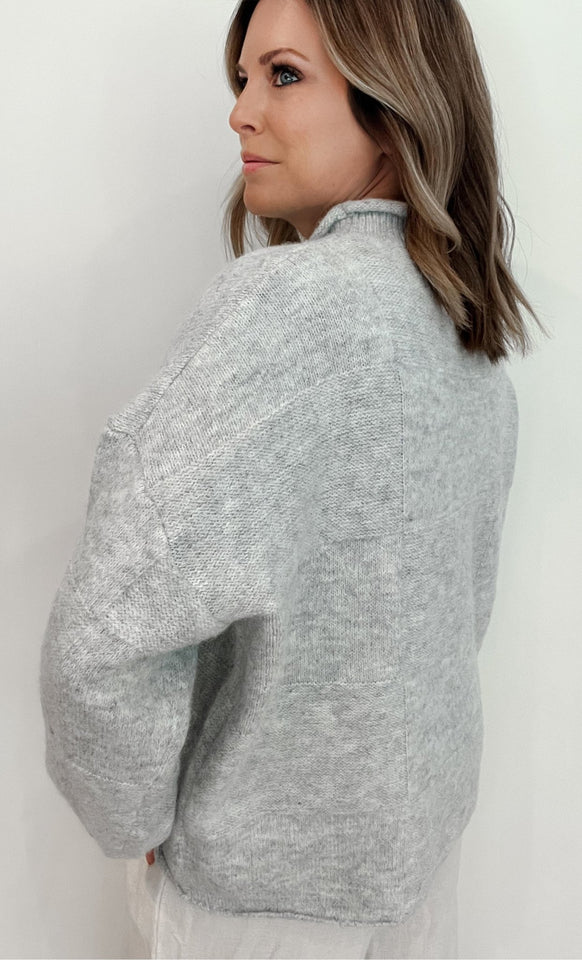 Louann Patchwork Sweater-Heather Grey - Wear with style
