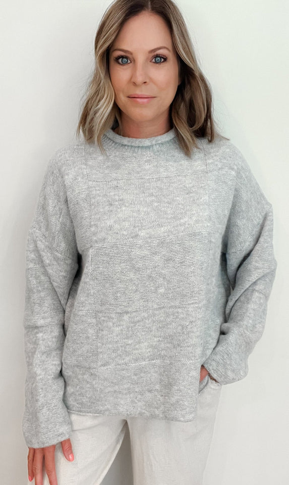 Louann Patchwork Sweater-Heather Grey - Wear with style