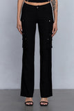 Low Rise Flared Cargo Pants | Stretchy Woven Streetwear with Strap Details - Wear with style