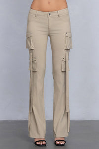 Low Rise Flared Cargo Pants | Stretchy Woven Streetwear with Strap Details - Wear with style