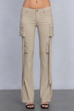 Low Rise Flared Cargo Pants | Stretchy Woven Streetwear with Strap Details - Wear with style