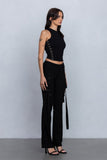 Low Rise Flared Cargo Pants | Stretchy Woven Streetwear with Strap Details - Wear with style