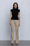 Low Rise Flared Cargo Pants | Stretchy Woven Streetwear with Strap Details - Wear with style