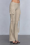 Low Rise Flared Cargo Pants | Stretchy Woven Streetwear with Strap Details - Wear with style