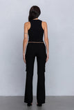 Low Rise Flared Cargo Pants | Stretchy Woven Streetwear with Strap Details - Wear with style