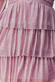 LUX FANTASY GLITTER DEEP V-NECK TIERED PEASANT SLEEVES FIT AND FLARE RUFFLED MINI DRESS - Wear with style