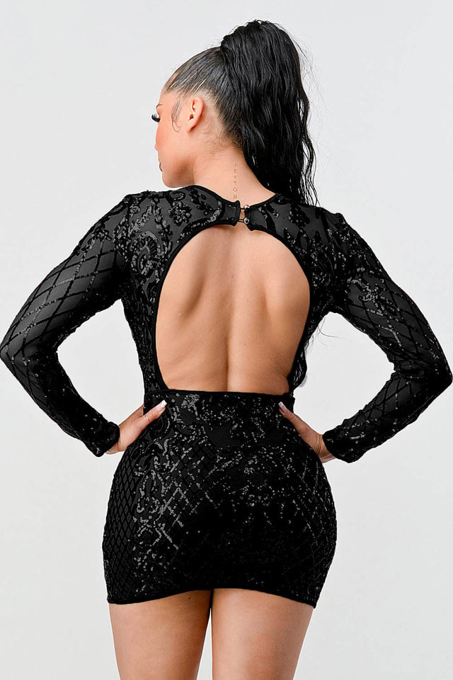 LUX GEO FLORAL SEQUINS BODYCON MINI DRESS - Wear with style
