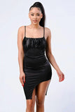 LUX SATIN ASYMMETRICAL HEM BODYCON DRESS - Wear with style