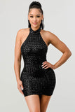 LUX SEQUINS HALTER OPEN BACK SLEEVELESS BODYCON MINI DRESS - Wear with style