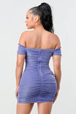 LUX SHINY METALIC GLITTER RUFFLED OFF SHOULDER BODYCON MINI DRESS - Wear with style