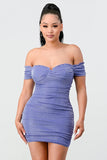 LUX SHINY METALIC GLITTER RUFFLED OFF SHOULDER BODYCON MINI DRESS - Wear with style