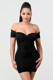LUX SHINY METALIC GLITTER RUFFLED OFF SHOULDER BODYCON MINI DRESS - Wear with style