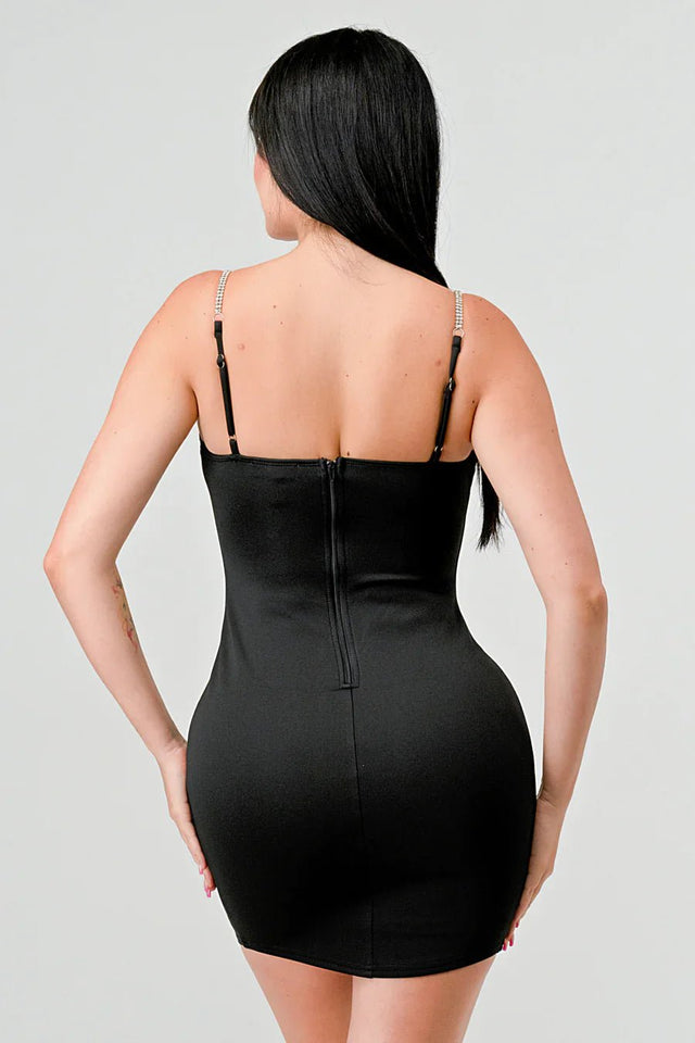 LUX TECHNO EMBELLISHED STRAP BODYCON MINI DRESS - Wear with style