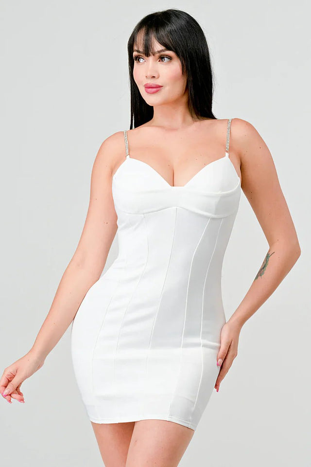 LUX TECHNO EMBELLISHED STRAP BODYCON MINI DRESS - Wear with style