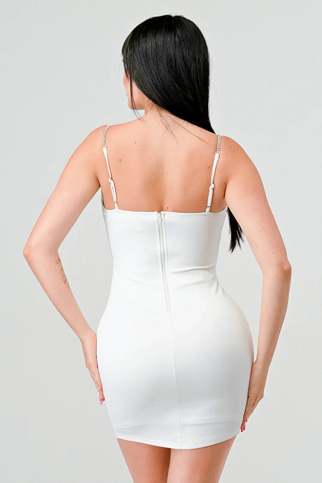 LUX TECHNO EMBELLISHED STRAP BODYCON MINI DRESS - Wear with style