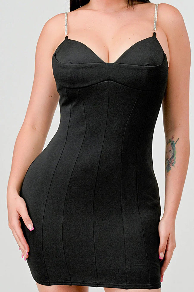LUX TECHNO EMBELLISHED STRAP BODYCON MINI DRESS - Wear with style