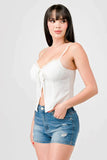 LUXE LACE TRIM SWEETHEART DRAWSTRING BOW ZIPPER CLOSURE BACK CAMI TOP - Wear with style