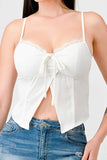 LUXE LACE TRIM SWEETHEART DRAWSTRING BOW ZIPPER CLOSURE BACK CAMI TOP - Wear with style