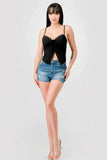 LUXE LACE TRIM SWEETHEART DRAWSTRING BOW ZIPPER CLOSURE BACK CAMI TOP - Wear with style