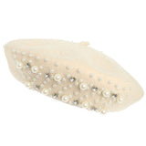 Luxe Pearl Stone Cluster Embellished 100 % Wool Beret - Wear with style