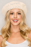 Luxe Pearl Stone Cluster Embellished 100 % Wool Beret - Wear with style