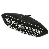Luxe Pearl Stone Cluster Embellished 100 % Wool Beret - Wear with style
