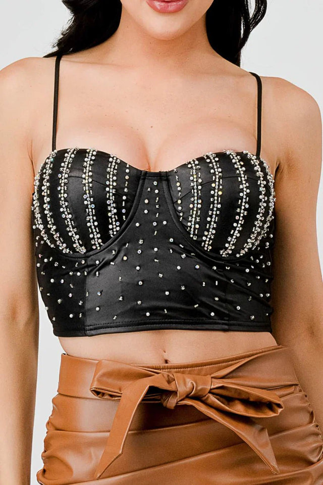 LUXE RHINESTONES COATING SWEETHEART SLEEVELESS BUSTIER TOP - Wear with style