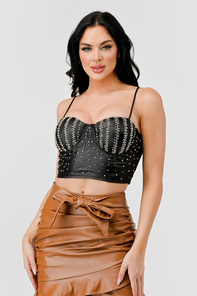 LUXE RHINESTONES COATING SWEETHEART SLEEVELESS BUSTIER TOP - Wear with style