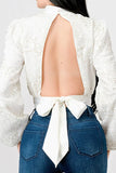 LUXE SEQUINS TEXTURE SATIN OPEN BACK TIE CROPPED TOP - Wear with style