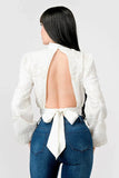 LUXE SEQUINS TEXTURE SATIN OPEN BACK TIE CROPPED TOP - Wear with style