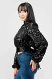 LUXE SEQUINS TEXTURE SATIN OPEN BACK TIE CROPPED TOP - Wear with style