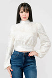 LUXE SEQUINS TEXTURE SATIN OPEN BACK TIE CROPPED TOP - Wear with style