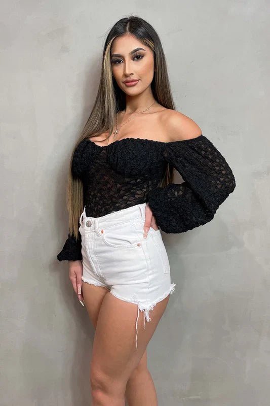 LUXE SHEER LACE OFF SHOULDER LONG SLEEVE BODYSUIT - Wear with style