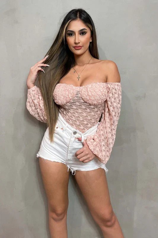 LUXE SHEER LACE OFF SHOULDER LONG SLEEVE BODYSUIT - Wear with style