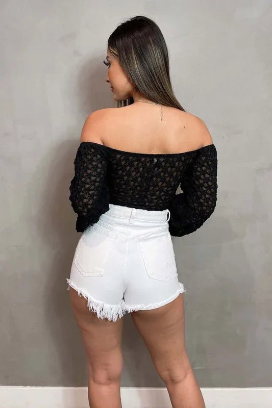 LUXE SHEER LACE OFF SHOULDER LONG SLEEVE BODYSUIT - Wear with style
