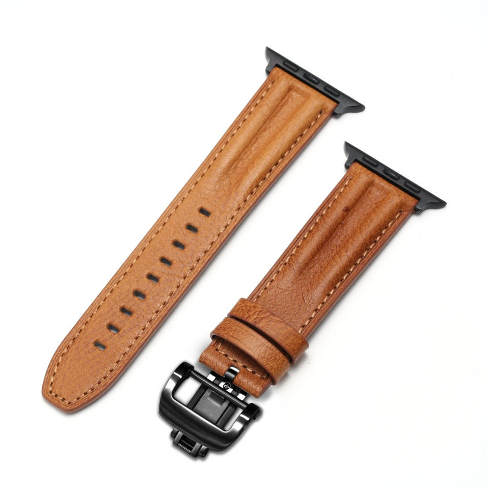 Luxury Full - Grain Leather Butterfly Buckle Band for Apple Watch - Wear with style