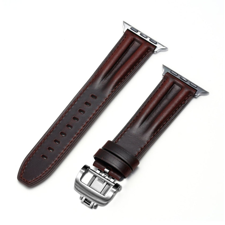 Luxury Full - Grain Leather Butterfly Buckle Band for Apple Watch - Wear with style