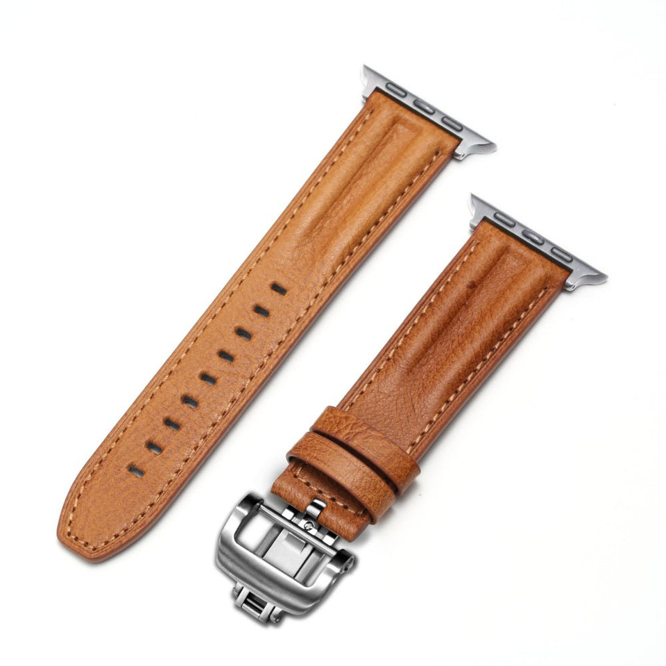 Luxury Full - Grain Leather Butterfly Buckle Band for Apple Watch - Wear with style