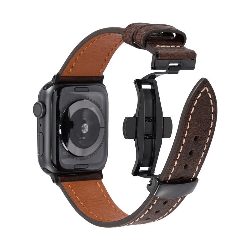 Luxury Leather Butterfly Buckle Band for Apple Watch - Wear with style