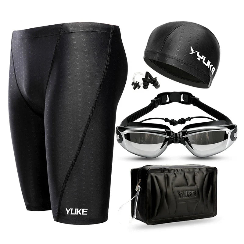 Men Swim Shorts Waterproof Goggles & Ear-plug Cap - Wear with style