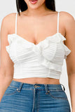 MESH CONTRAST RUCHED SWEETHEART WITH CHIFFON CAMISOLE RUFFLED CROPPED TOP - Wear with style