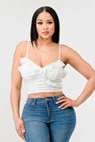 MESH CONTRAST RUCHED SWEETHEART WITH CHIFFON CAMISOLE RUFFLED CROPPED TOP - Wear with style
