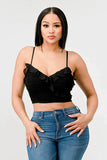 MESH CONTRAST RUCHED SWEETHEART WITH CHIFFON CAMISOLE RUFFLED CROPPED TOP - Wear with style
