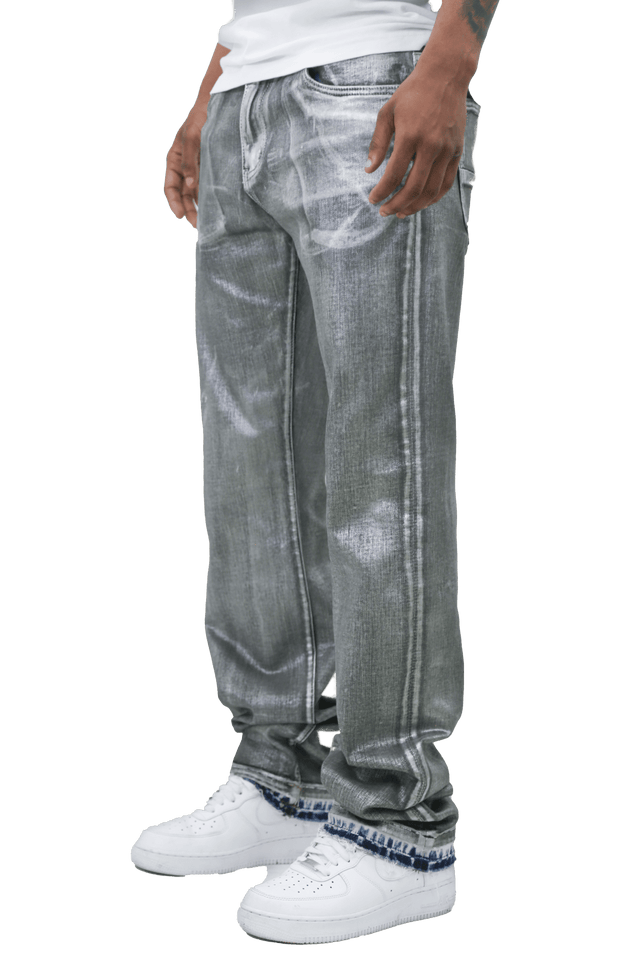 METALLIC PRINTED STACKED JEANS AJ07C - Wear with style