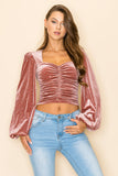 METALLIC VELVET RUCHED FRONT BLOUSE - Wear with style